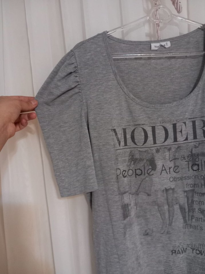 Gri Baskılı  Kısa Kollu Tişört - Görsel 2