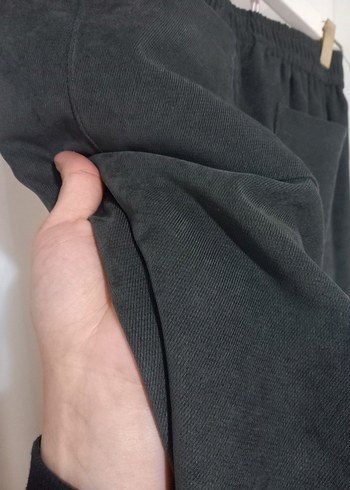 Gri Keten Kadın Bol Kesim Fermuarlı Pantolon - Görsel 4