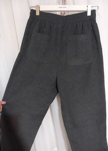 Gri Keten Kadın Bol Kesim Fermuarlı Pantolon - Görsel 3