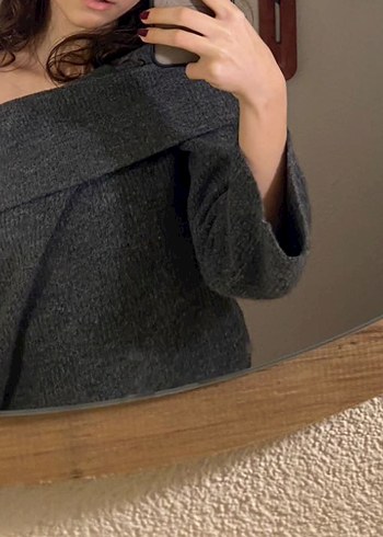 H&M H&M Gri Örgü Kayık Yaka Kadın Kazak Madonna yaka