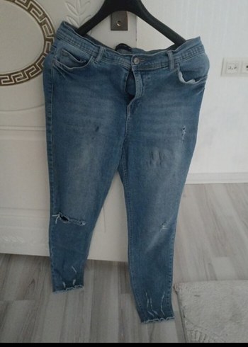 Kadın Mavi Bol Kesim Midi Jean