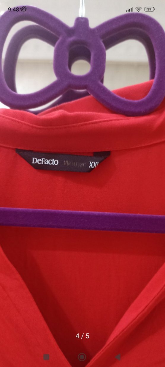 Kırmızı V Yaka Uzun Kollu Salaş Bluz - Görsel 2