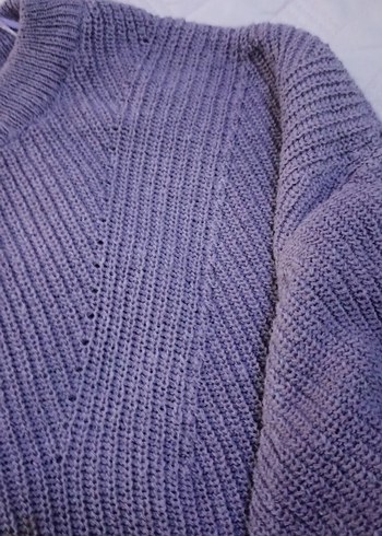 Kadın Mor Örgü Bisiklet Yaka Kazak - Görsel 4