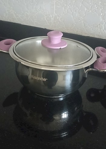 Pembe Saplı Gri Tencere Seti - Görsel 4