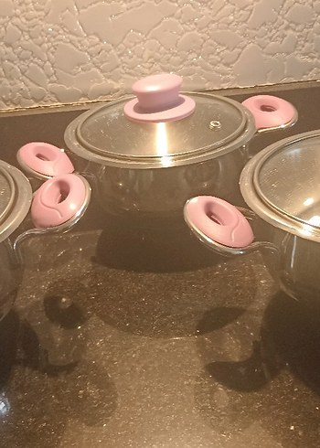 Pembe Saplı Gri Tencere Seti - Görsel 3