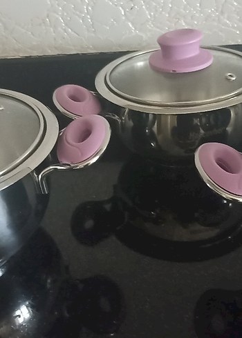 Pembe Saplı Gri Tencere Seti - Görsel 2