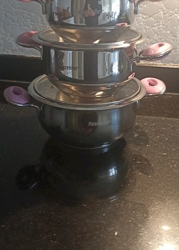 Pembe Saplı Gri Tencere Seti - Görsel 5