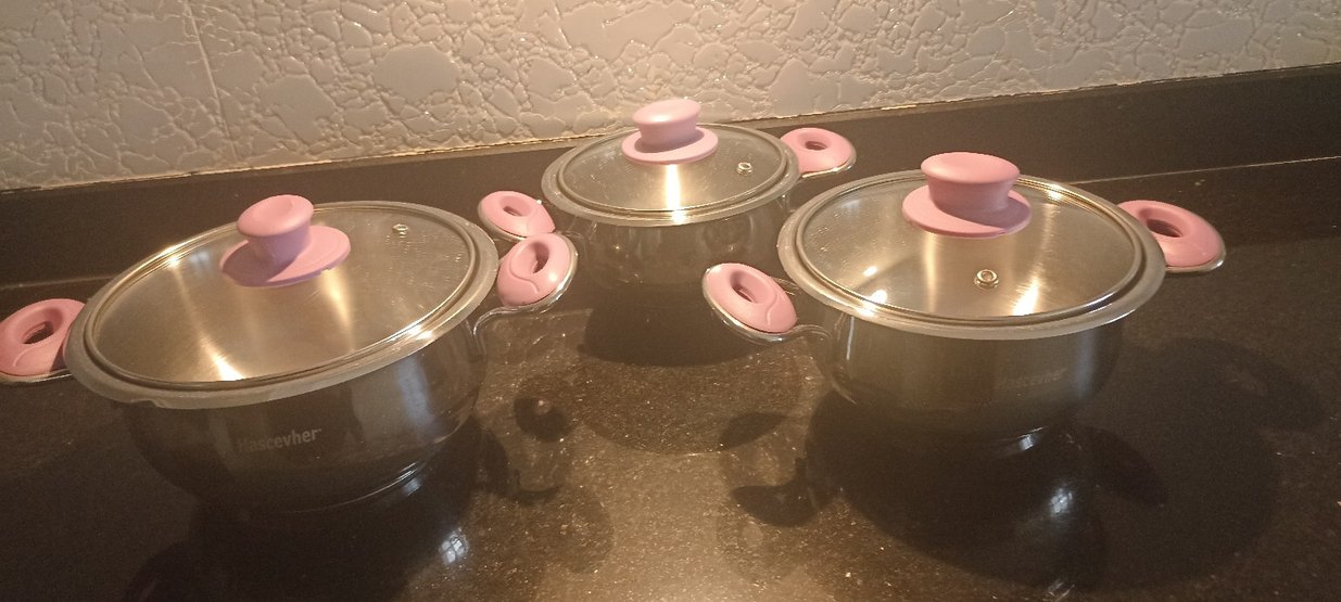 Pembe Saplı Gri Tencere Seti - Görsel 3