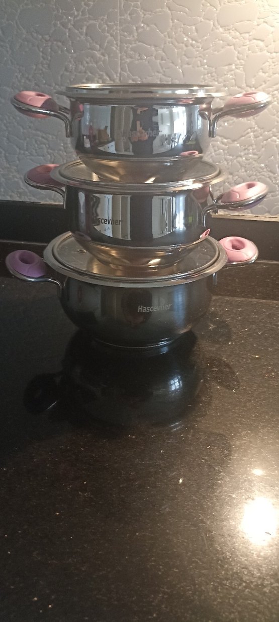 Pembe Saplı Gri Tencere Seti - Görsel 5