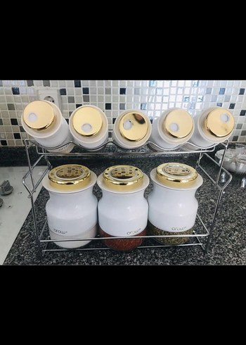 11 parça beyaz ve Altın Kapaklı Mutfak Baharat Seti - Görsel 2