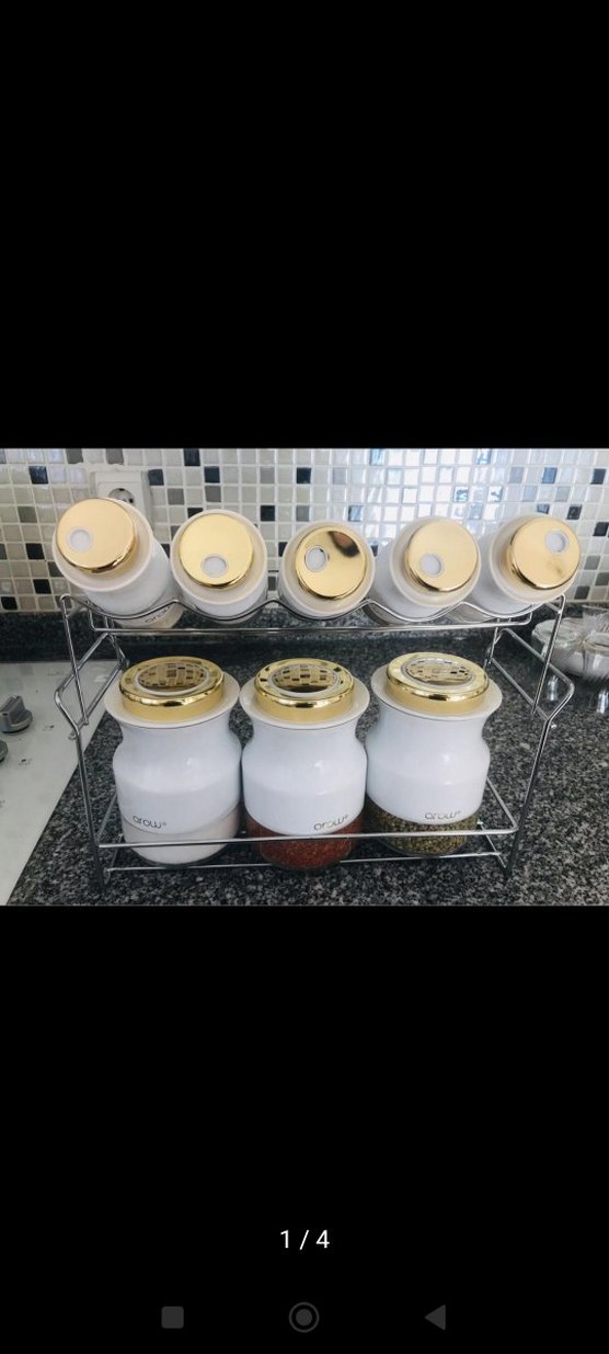 11 parça beyaz ve Altın Kapaklı Mutfak Baharat Seti - Görsel 2