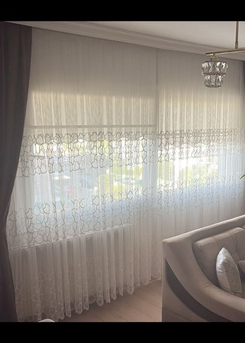 iki adet  İşlemeli Beyaz Tül Perde - Görsel 2