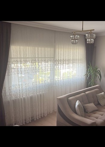 iki adet  İşlemeli Beyaz Tül Perde - Görsel 3