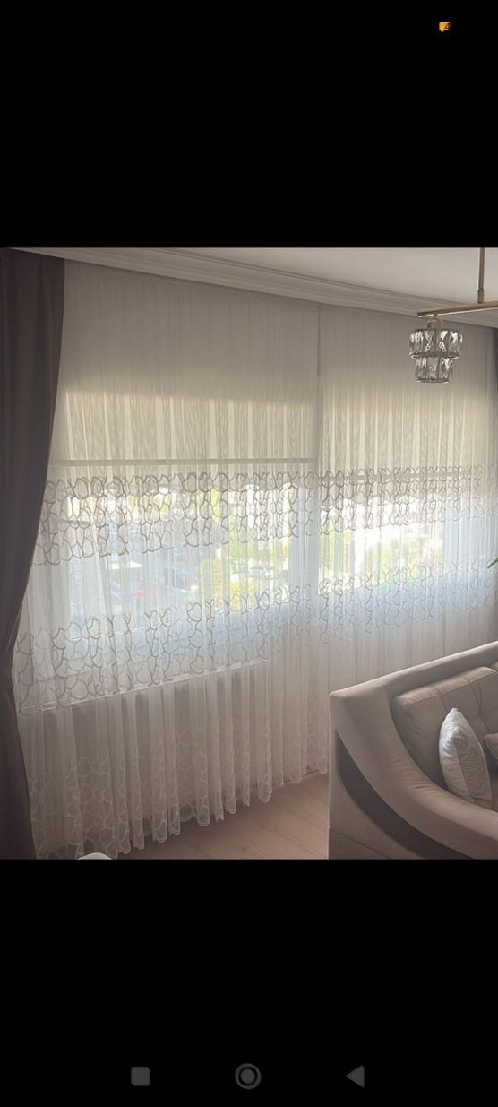 iki adet  İşlemeli Beyaz Tül Perde - Görsel 2