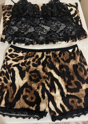 Leopar Desenli Dantelli  atlet şort takımı s m uyumlu - Görsel 6