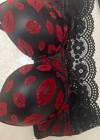 Koyu Kırmızı Baskılı simli Sütyen Takımı - Görsel 3