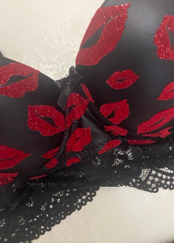 Koyu Kırmızı Baskılı simli Sütyen Takımı - Görsel 4