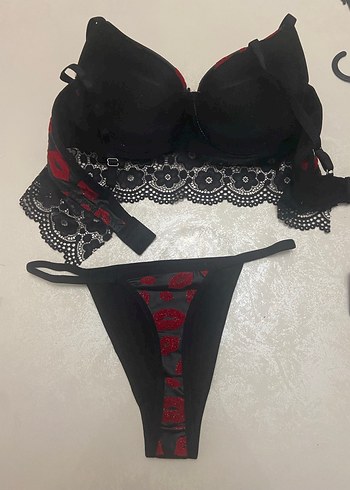 Koyu Kırmızı Baskılı simli Sütyen Takımı - Görsel 5