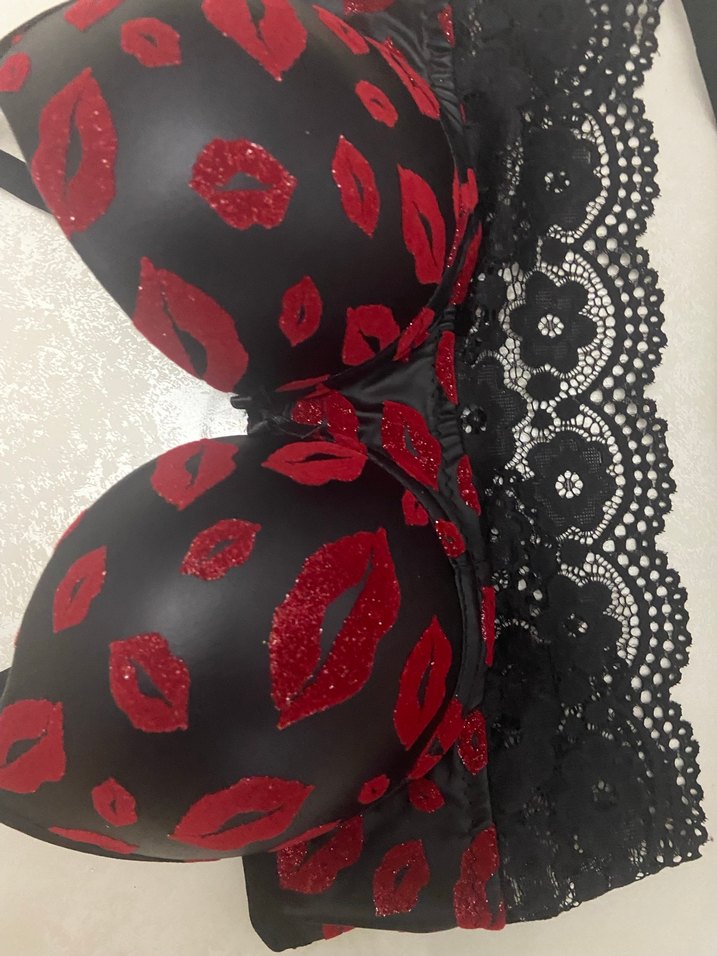 Koyu Kırmızı Baskılı simli Sütyen Takımı - Görsel 3