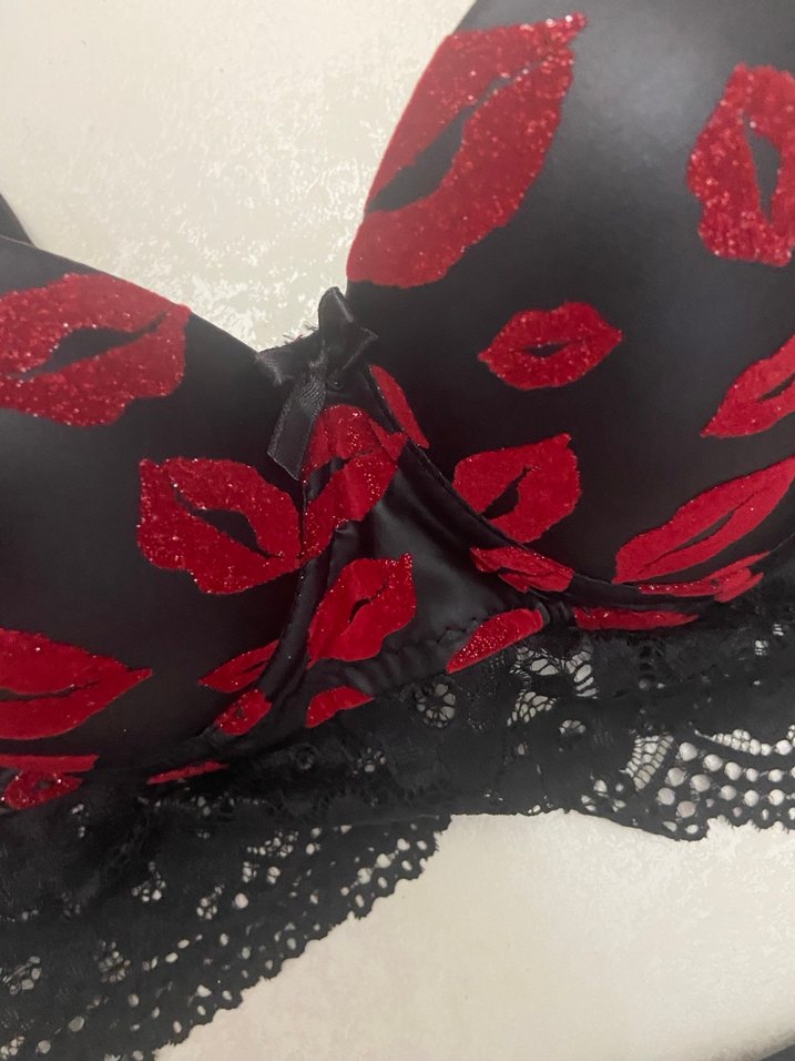 Koyu Kırmızı Baskılı simli Sütyen Takımı - Görsel 4