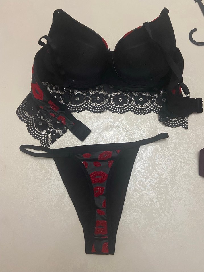 Koyu Kırmızı Baskılı simli Sütyen Takımı - Görsel 5