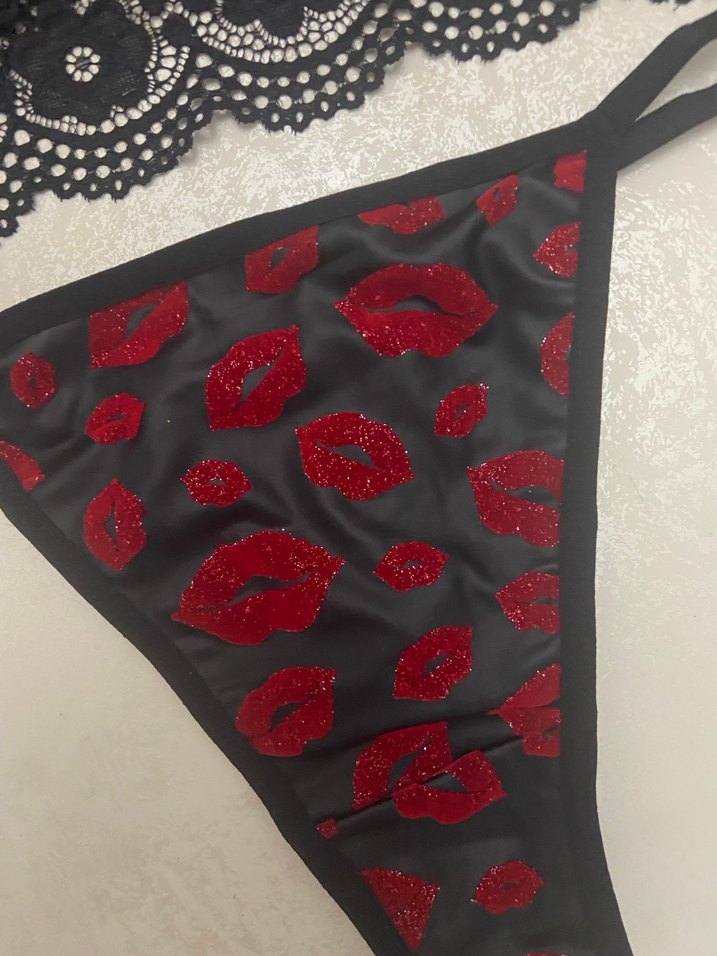 Koyu Kırmızı Baskılı simli Sütyen Takımı - Görsel 2