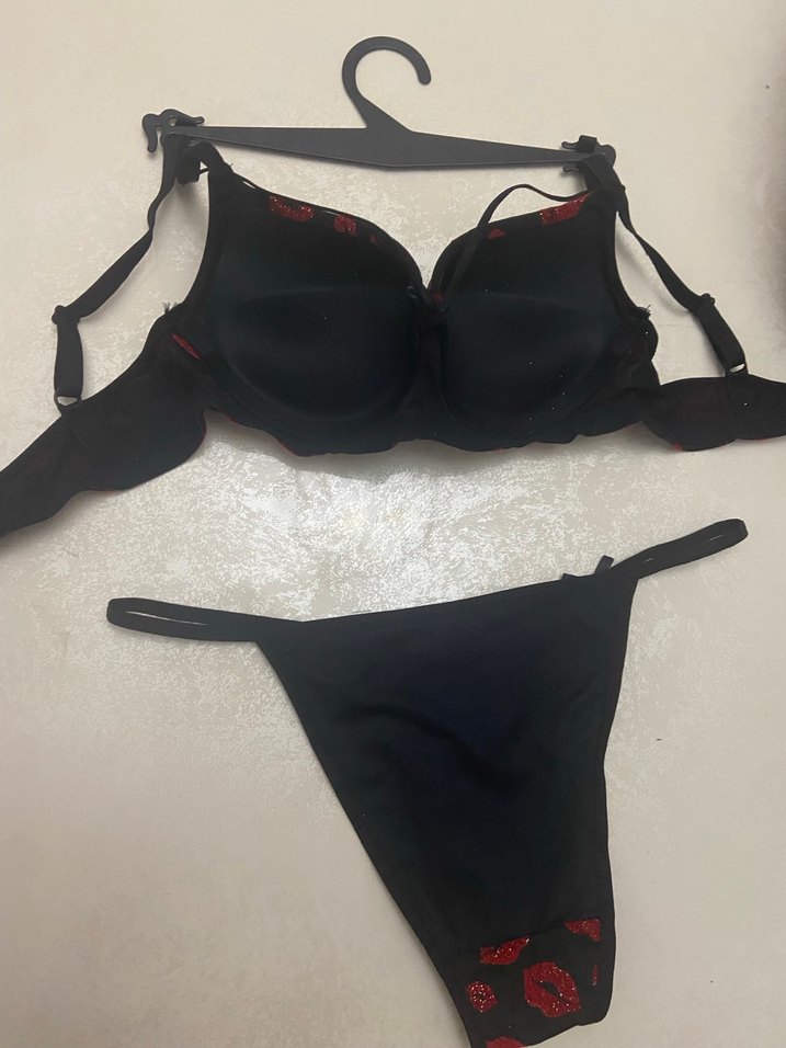 Kırmızı Baskılı simli Sütyen Takımı - Görsel 5