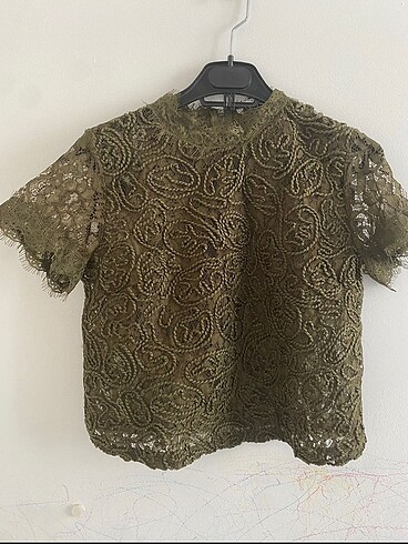 m Beden haki Renk Zara dantelli top