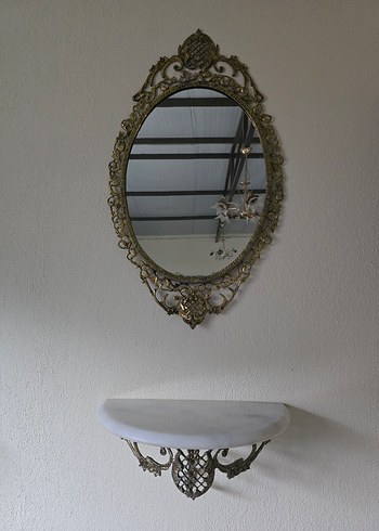 Vintage Pirinç Dresuar ve Ayna Takımı - Görsel 11