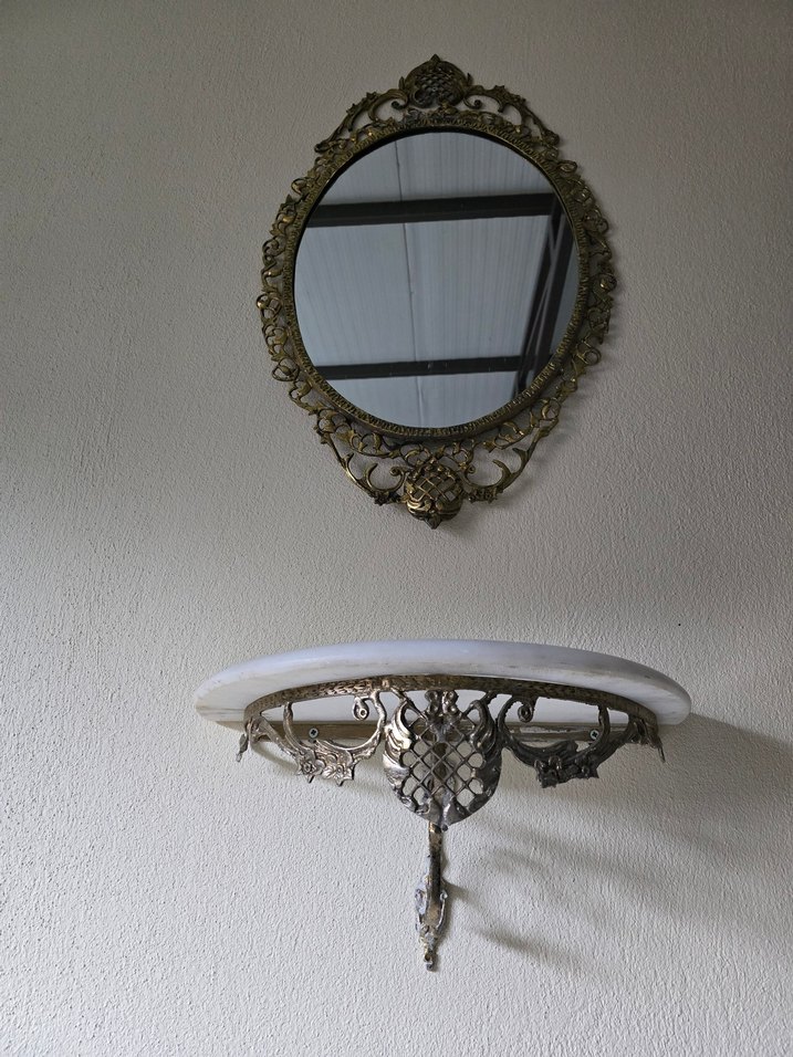 Vintage Pirinç Dresuar ve Ayna Takımı - Görsel 3