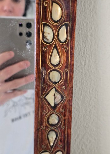Sedef ve Pirinç Kakma Ahşap Ayna - Görsel 7