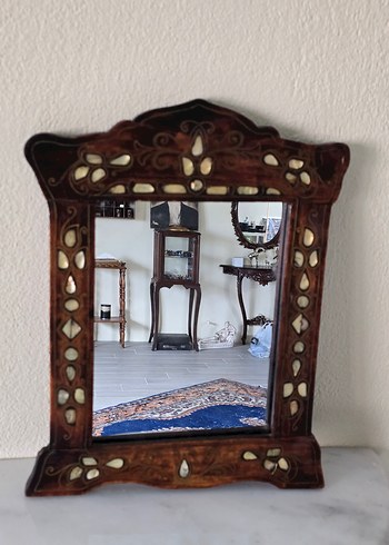 Sedef ve Pirinç Kakma Ahşap Ayna - Görsel 9