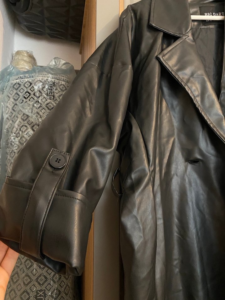 Kadın Siyah Deri Uzun Ceket - Görsel 3