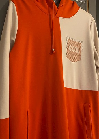 Turuncu Gri Baskılı Kadın Uzun Sweatshirt - Görsel 2