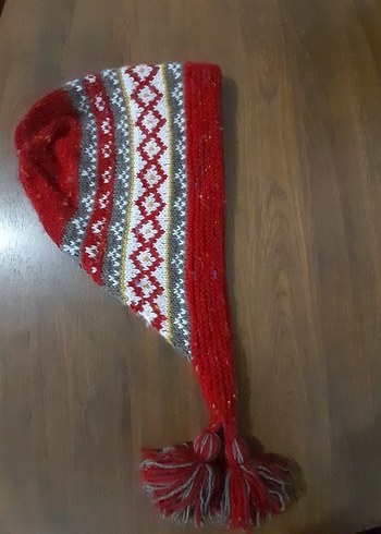 Kadın Bohem Örgü Kırmızı Gri Bere - Görsel 2