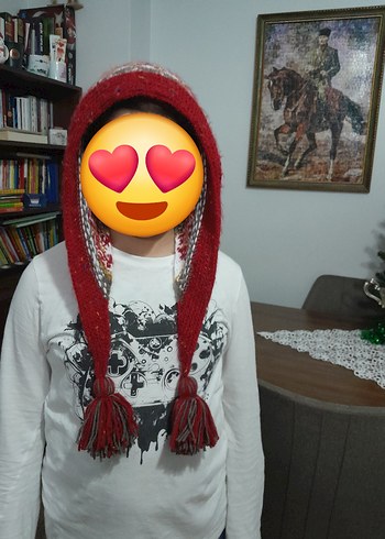 Kadın Bohem Örgü Kırmızı Gri Bere - Görsel 5