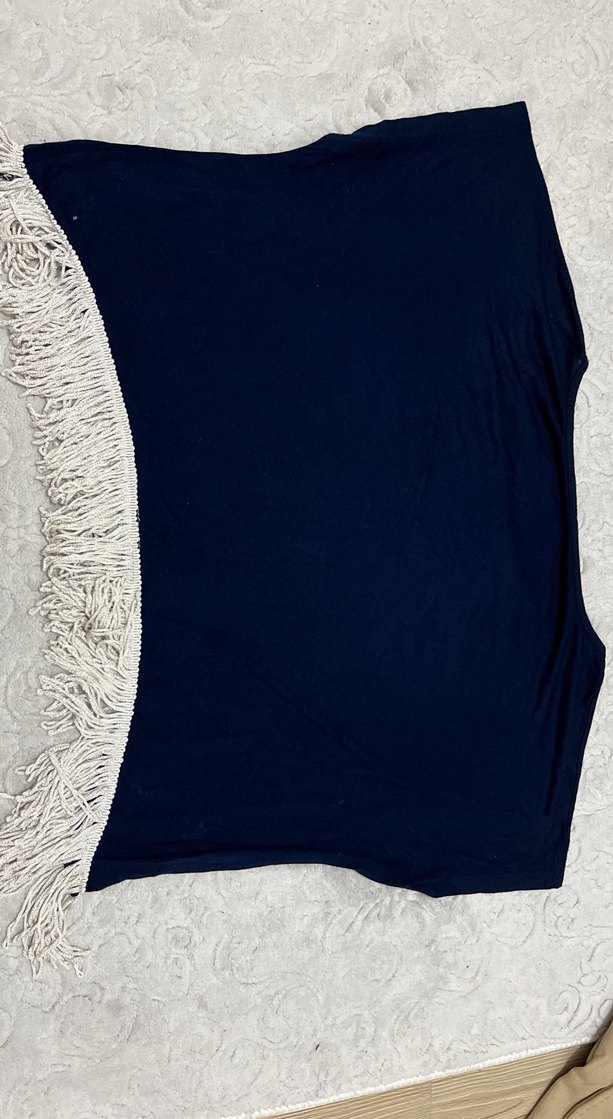 Kürklü Püsküllü larcivert Kadın Tişört - Görsel 2