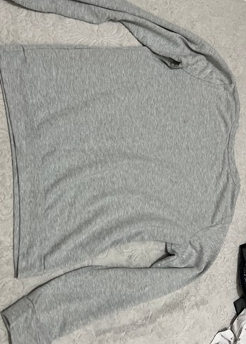 Gri Kadın Sweatshirt Uzun Kollu Düğmeli - Görsel 2