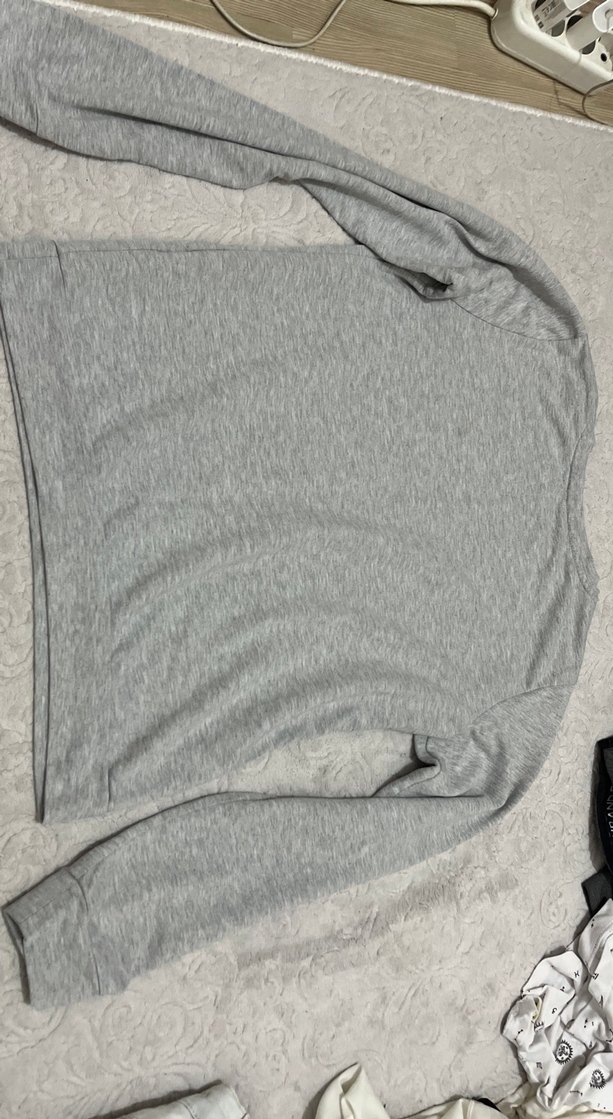 Gri Kadın Sweatshirt Uzun Kollu Düğmeli - Görsel 2