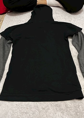 Gri Kapüşonlu Uzun Kollu Salaş Sweatshirt - Görsel 2