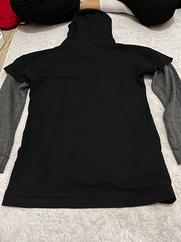 Gri Kapüşonlu Uzun Kollu Salaş Sweatshirt - Görsel 2