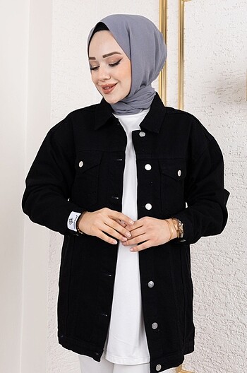 40 Beden Tesettür Dünyası Siyah Kot Ceket