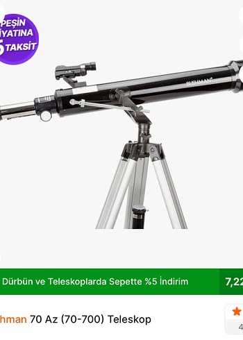  Beden Renk PowerSeeker 70AZ Siyah Teleskop