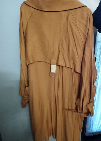 48 Beden Düğmeli, Midi Boy, Bej Keten Kadın Kaban
