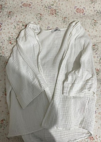 Beyaz Midi Boy Pamuklu gömlek - Görsel 3