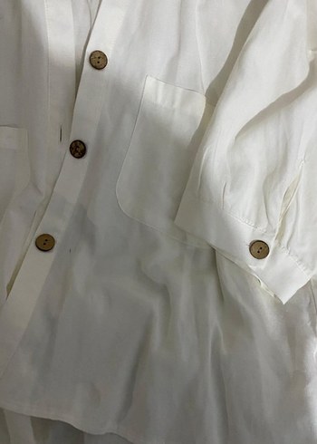 Beyaz Keten Kadın Gömlek - Görsel 3