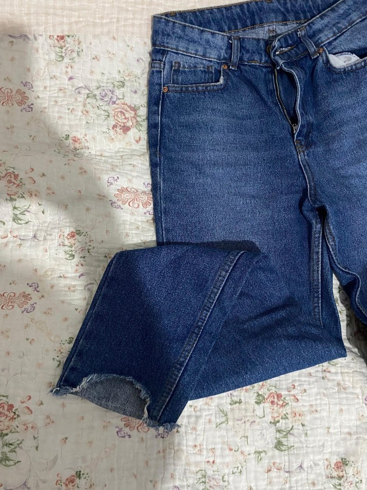 Kadın Mavi Loose Fit Midi Denim Jean - Görsel 2