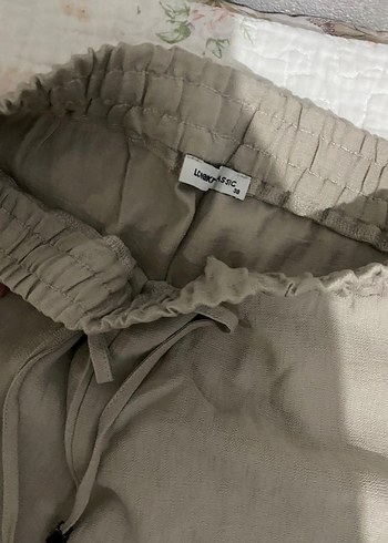 Bej Kadın Keten Rahat Kesim Pantolon - Görsel 2