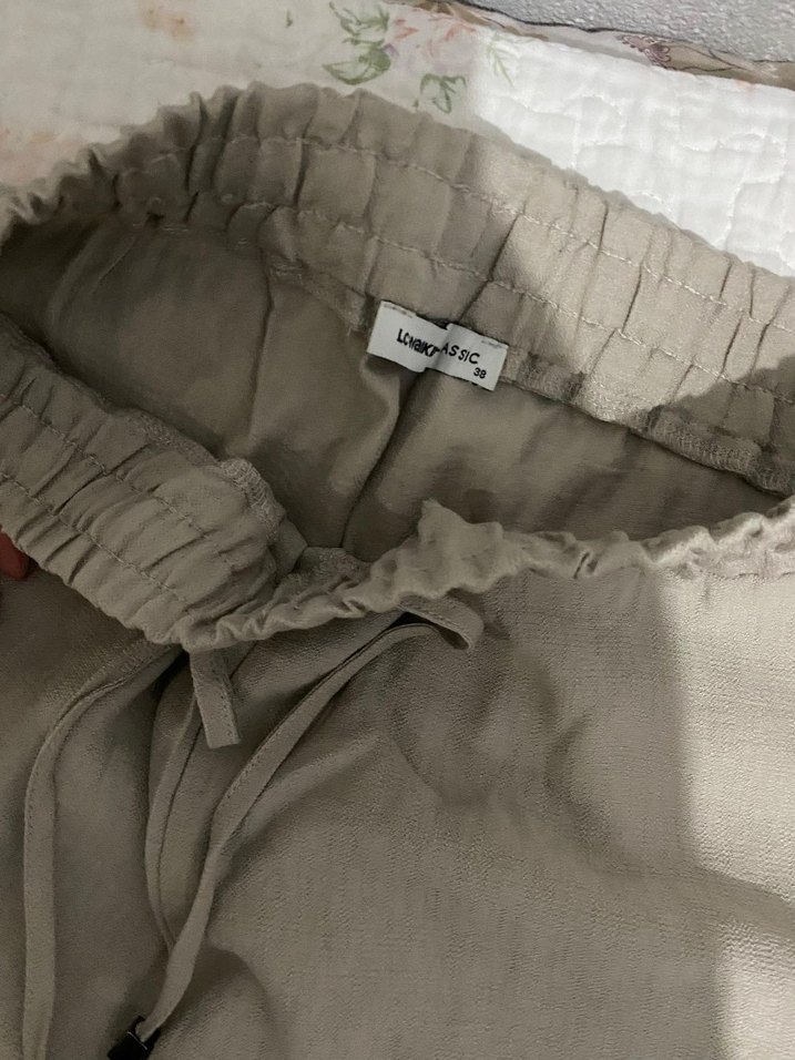 Bej Kadın Keten Rahat Kesim Pantolon - Görsel 2