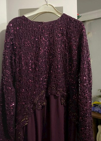 Bordo Uzun Kollu Kadın Abiye Elbise - Görsel 2